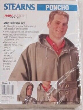 New Stearns 100% Waterproof Rainmaster Series Universal Adult Tan Poncho Sealed